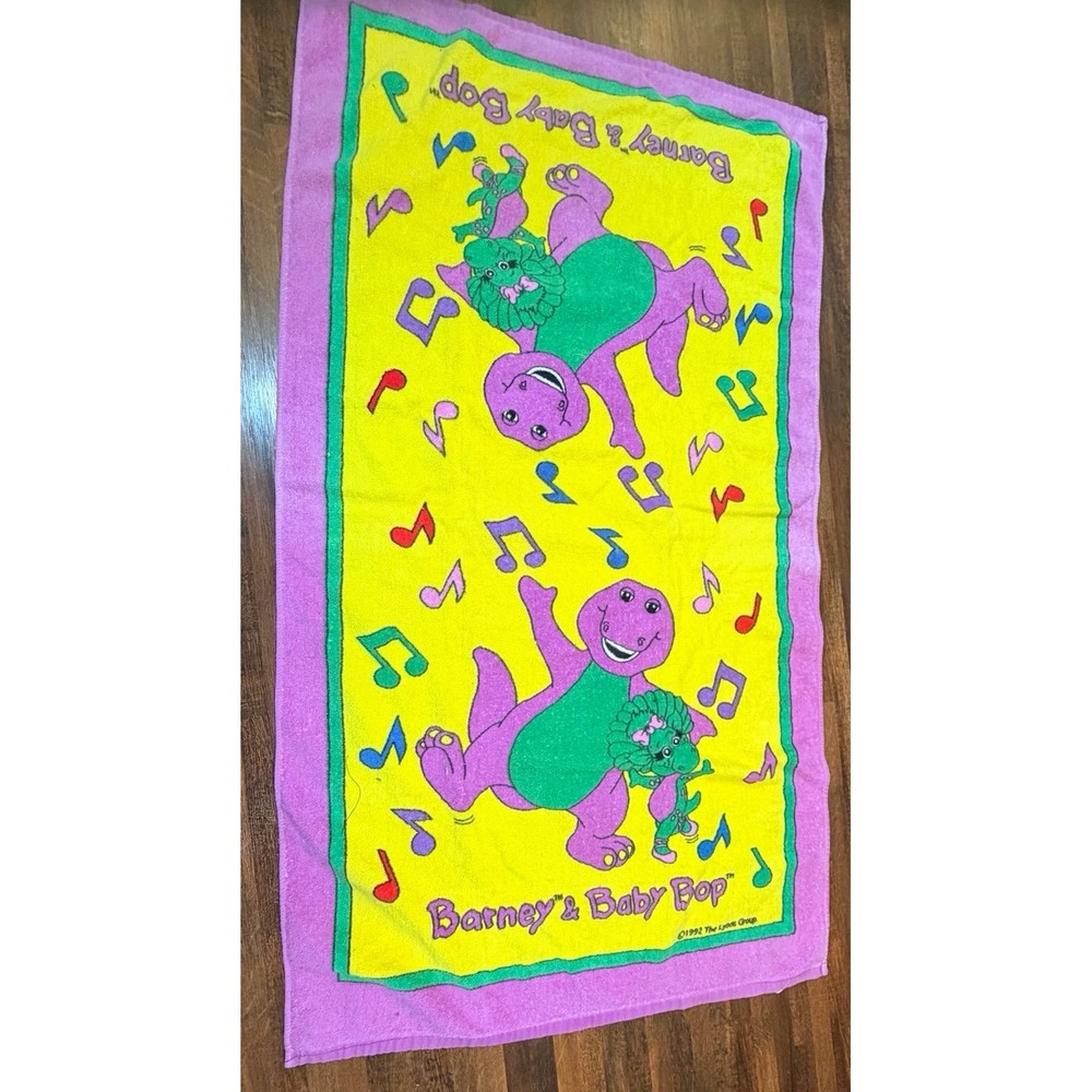 Vintage Y2K Barney & Baby Bop bath/ beach towel 1992.  40x23 inches